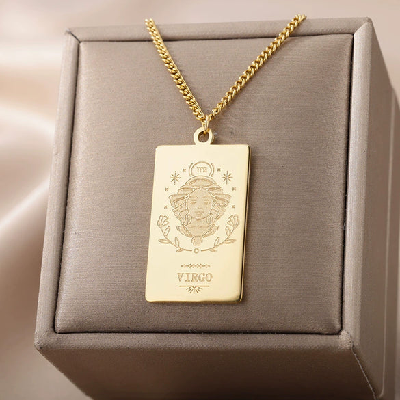 Wholesale Stainless Steel And Gold Twelve Constellations Animals Zodiac Tarot Totem Pendant Necklace With Electroplating