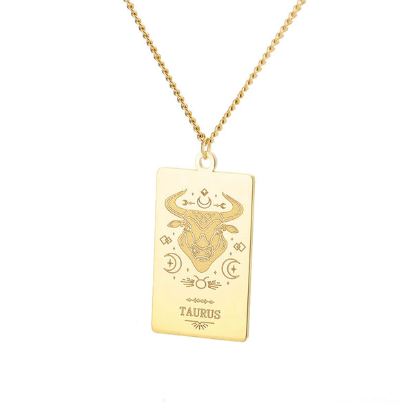 Wholesale Stainless Steel And Gold Twelve Constellations Animals Zodiac Tarot Totem Pendant Necklace With Electroplating