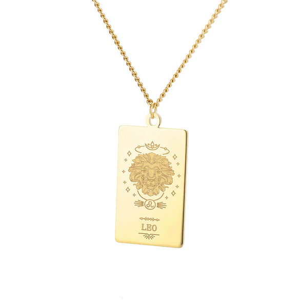 Wholesale Stainless Steel And Gold Twelve Constellations Animals Zodiac Tarot Totem Pendant Necklace With Electroplating