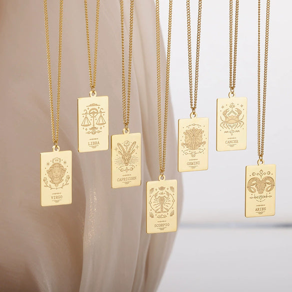 Wholesale Stainless Steel And Gold Twelve Constellations Animals Zodiac Tarot Totem Pendant Necklace With Electroplating