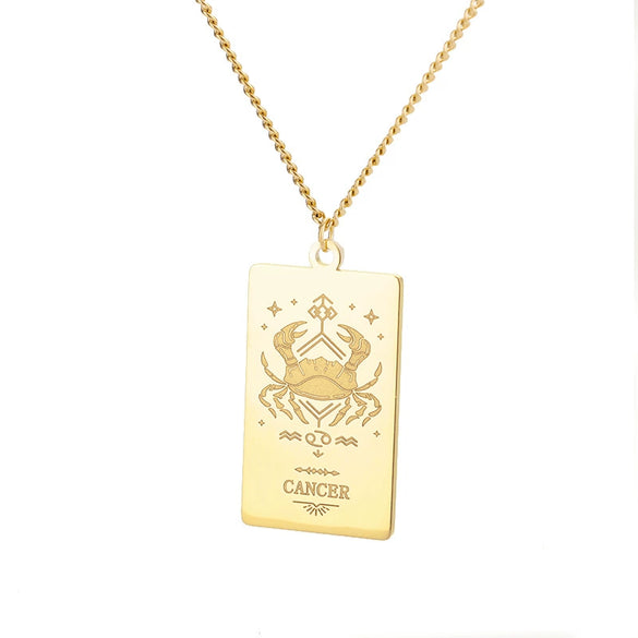 Wholesale Stainless Steel And Gold Twelve Constellations Animals Zodiac Tarot Totem Pendant Necklace With Electroplating