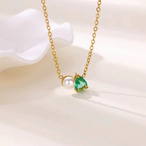 Wholesale Stainless Steel And Imitation Pearl Water Drop Clavicle Necklace Electroplated For Women