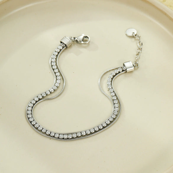 Wholesale Stainless Steel And 18K Gold Plated Zircon Women's Bracelet With Electroplating Process