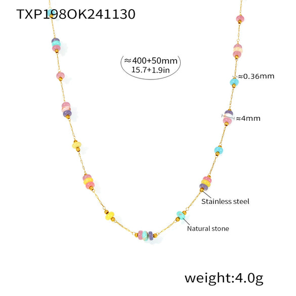 Wholesale Stainless Steel And Natural Stone Abacus Bead Necklace And Bracelet With Sweet Niche Design For Women Electroplated