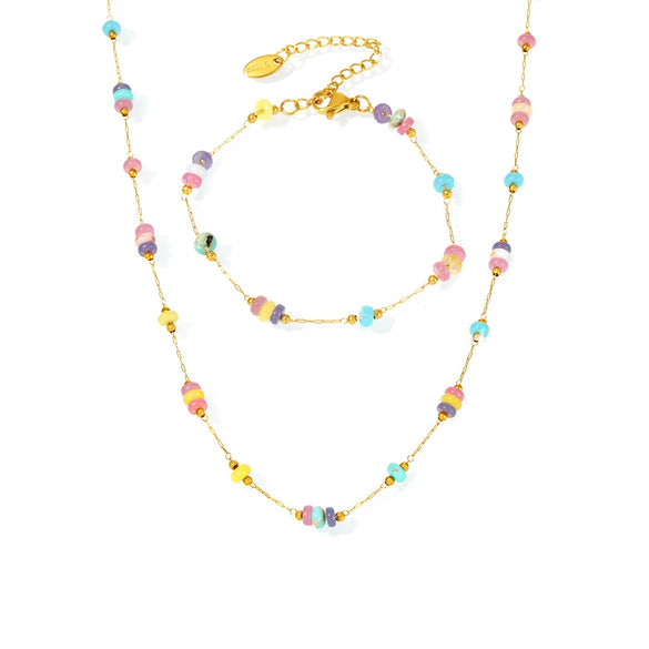 Wholesale Stainless Steel And Natural Stone Abacus Bead Necklace And Bracelet With Sweet Niche Design For Women Electroplated