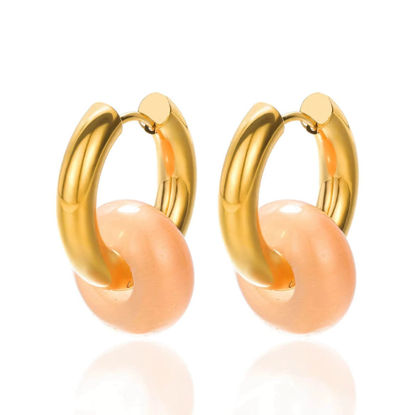 Wholesale Stainless Steel And Natural Stone Geometric Earrings With 18K Gold Pendant And Electroplating For Women