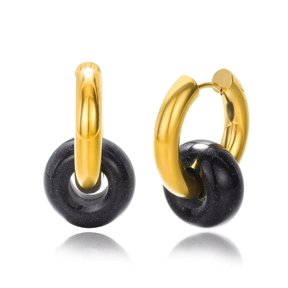 Wholesale Stainless Steel And Natural Stone Geometric Earrings With 18K Gold Pendant And Electroplating For Women