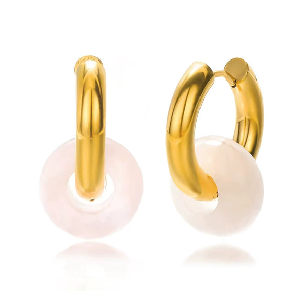 Wholesale Stainless Steel And Natural Stone Geometric Earrings With 18K Gold Pendant And Electroplating For Women