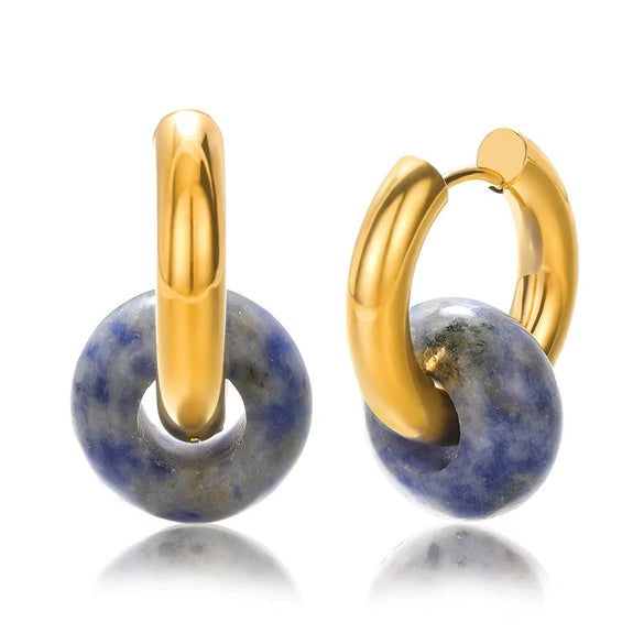 Wholesale Stainless Steel And Natural Stone Geometric Earrings With 18K Gold Pendant And Electroplating For Women