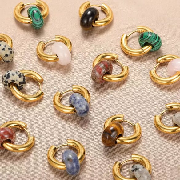 Wholesale Stainless Steel And Natural Stone Geometric Earrings With 18K Gold Pendant And Electroplating For Women