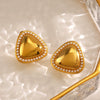 Wholesale Stainless Steel And Pearl Inlaid Geometric Triangle Earrings For Women With Electroplating Treatment