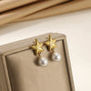 Wholesale Stainless Steel And Pearl Mini Flower Fivepointed Star Pendant Earrings Set With Electroplating