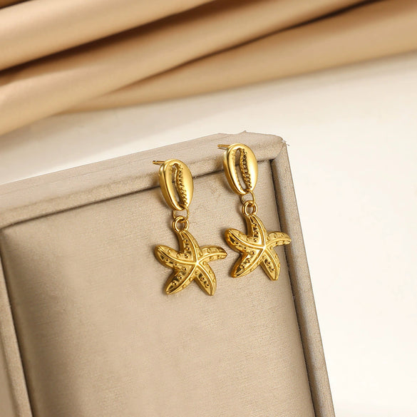 Wholesale Stainless Steel And Pearl Mini Flower Fivepointed Star Pendant Earrings Set With Electroplating