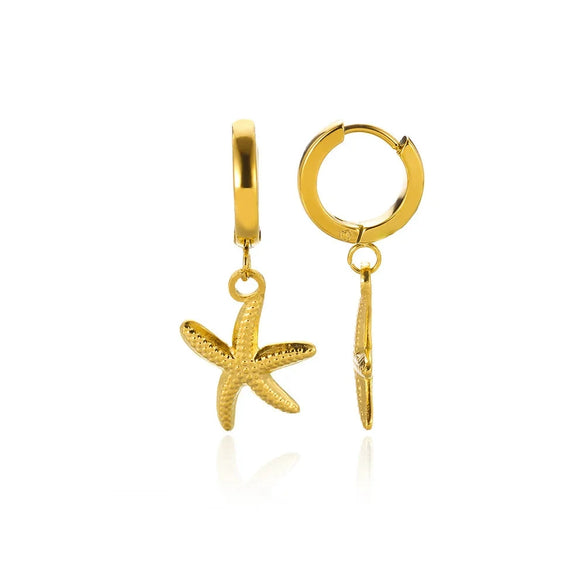Wholesale Stainless Steel And Pearl Mini Flower Fivepointed Star Pendant Earrings Set With Electroplating