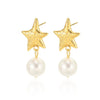 Wholesale Stainless Steel And Pearl Mini Flower Fivepointed Star Pendant Earrings Set With Electroplating