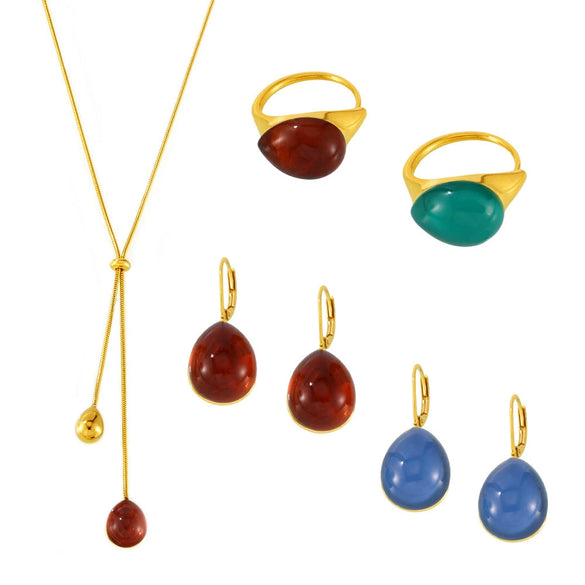 Wholesale 316L Stainless Steel And Resin Jewelry Set With Multicolored Dropshaped Pendant Tassel Electroplating Geometric Style For Women