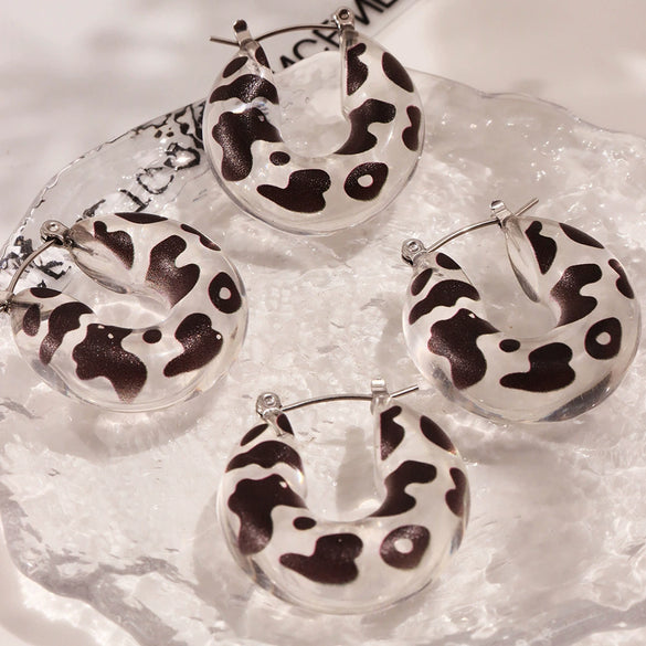 Wholesale Stainless Steel And Resin U Shaped Leopard Print Electroplated Women's Earrings
