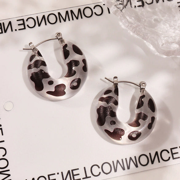 Wholesale Stainless Steel And Resin U Shaped Leopard Print Electroplated Women's Earrings