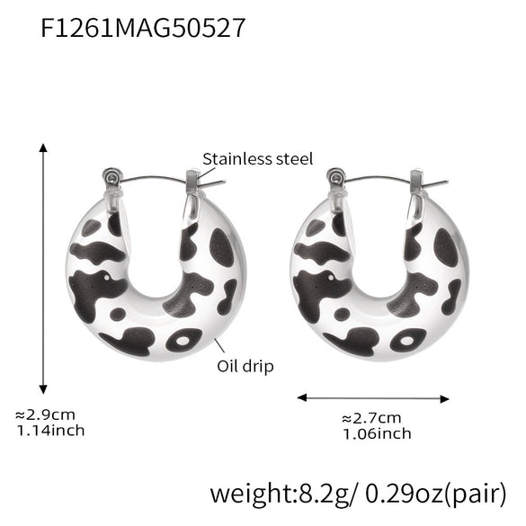 Wholesale Stainless Steel And Resin U Shaped Leopard Print Electroplated Women's Earrings
