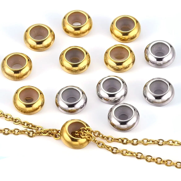 Wholesale Stainless Steel And Silicone Adjustable Necklace With Abacus Beads Electroplated Simple Geometric Glossy Diy Jewelry Accessories