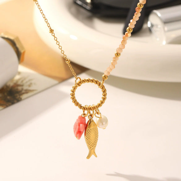 Wholesale Stainless Steel And Titanium Steel Animal Zodiac Inlay Pvd Vacuum Plating Pendant Necklace For Women