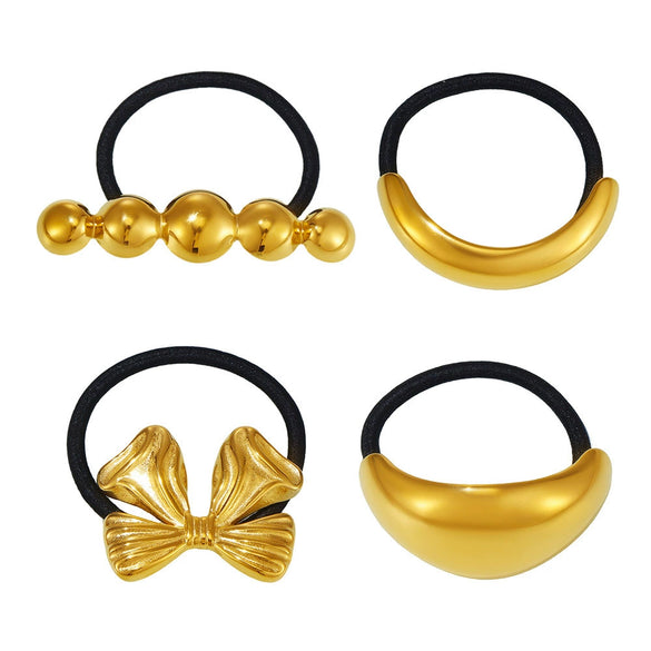 Wholesale Stainless Steel And Titanium Steel Bow Shaped Exaggerated High Elasticity Hair Ring With 18K Gold Plated Electroplating Hair Accessories