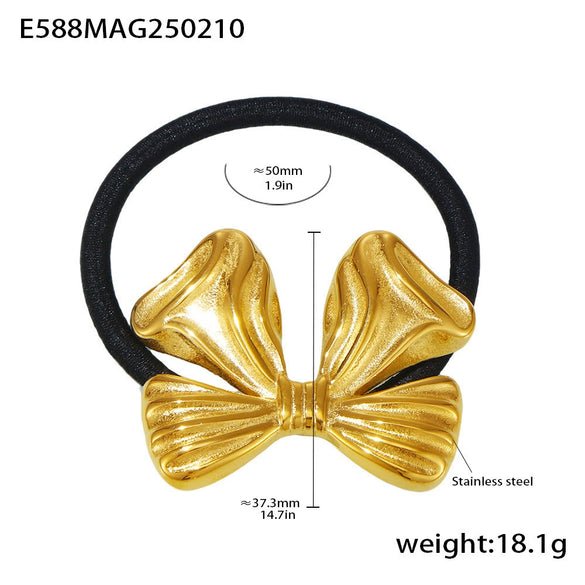 Wholesale Stainless Steel And Titanium Steel Bow Shaped Exaggerated High Elasticity Hair Ring With 18K Gold Plated Electroplating Hair Accessories