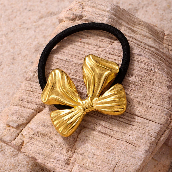 Wholesale Stainless Steel And Titanium Steel Bow Shaped Exaggerated High Elasticity Hair Ring With 18K Gold Plated Electroplating Hair Accessories