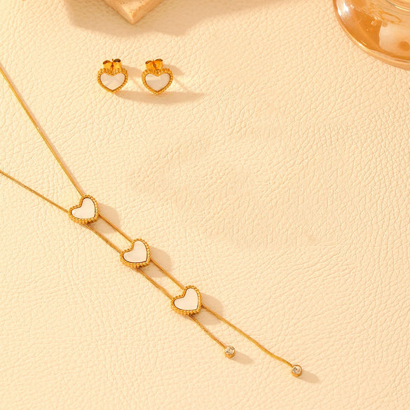 Wholesale Stainless Steel And Titanium Steel Butterfly Tassel Necklace And Earrings Set With Love Water Drops And Bell Patterns