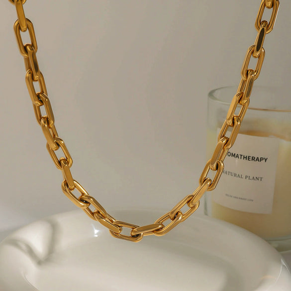 Wholesale Stainless Steel And Titanium Steel Chain Necklace With Geometric Style And Electroplating Treatment For Women