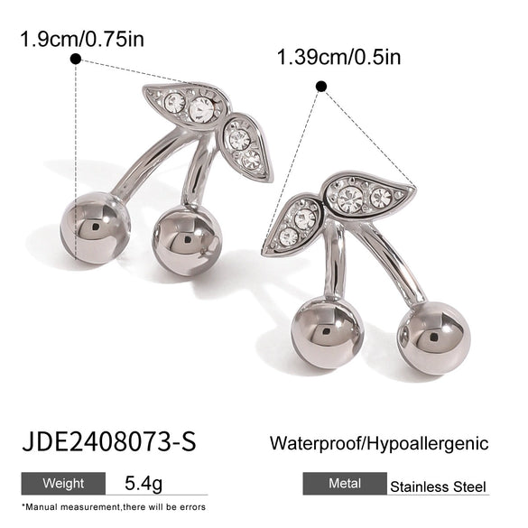 Wholesale Stainless Steel And Titanium Steel Cherry Shaped Pendant Necklace And Earrings With Electroplating Sweet Style Jewelry