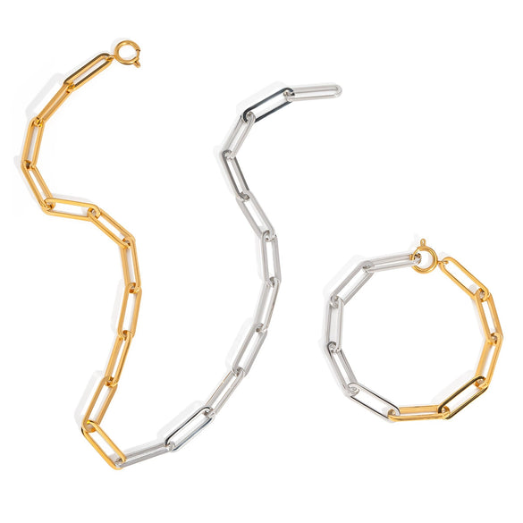 Wholesale Stainless Steel And Titanium Steel Contrast Color Necklace With Cross Chain And Punk Geometric Style Pvd Vacuum Real Gold Electroplated