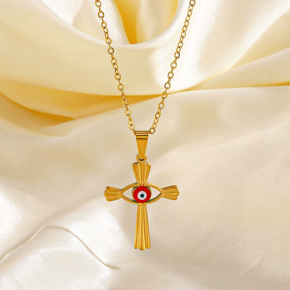 Wholesale Stainless Steel And Titanium Steel Devil's Eye Cross Geometric Pendant Necklace For Women With Electroplating