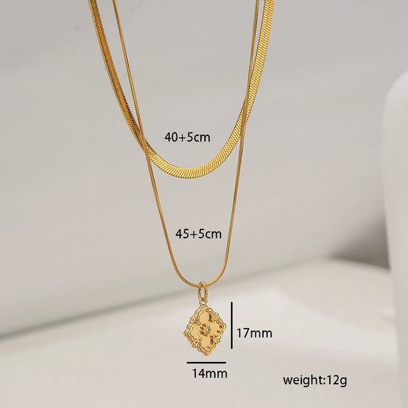 Wholesale Stainless Steel And Titanium Steel Double Layer Stacked Clavicle Chain Snake Bone Chain With Geometric Pattern 18K Gold Plated Electroplating For Women