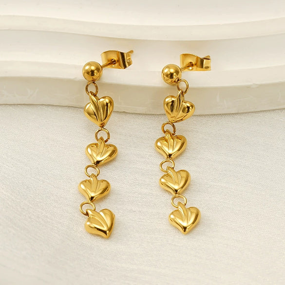 Wholesale Stainless Steel And Titanium Steel Fashion Love Tassel Heart Shape Earrings For Women 18K Gold Plated