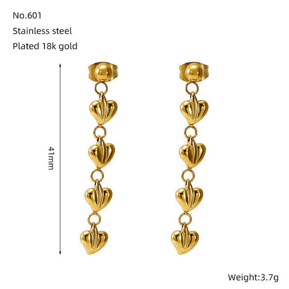 Wholesale Stainless Steel And Titanium Steel Fashion Love Tassel Heart Shape Earrings For Women 18K Gold Plated