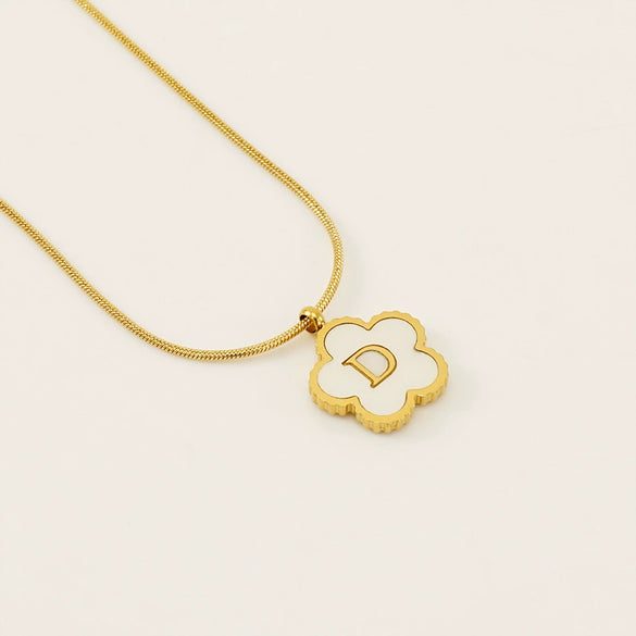 Wholesale Stainless Steel And Titanium Steel Five Leaf Clover And Letter Pendant Necklace With Electroplating Fashion Style