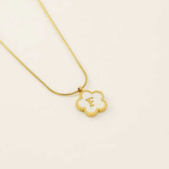 Wholesale Stainless Steel And Titanium Steel Five Leaf Clover And Letter Pendant Necklace With Electroplating Fashion Style