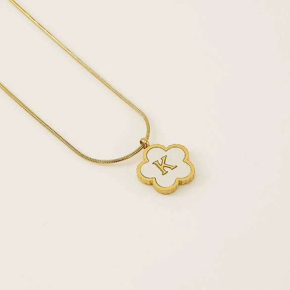 Wholesale Stainless Steel And Titanium Steel Five Leaf Clover And Letter Pendant Necklace With Electroplating Fashion Style