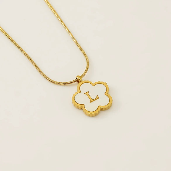Wholesale Stainless Steel And Titanium Steel Five Leaf Clover And Letter Pendant Necklace With Electroplating Fashion Style