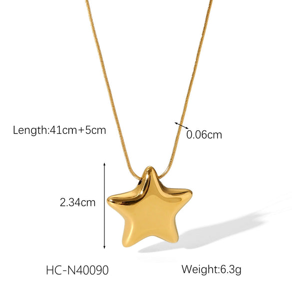 Wholesale Stainless Steel And Titanium Steel Fivepointed Star Pendant Necklace With O Word Chain And Electroplating