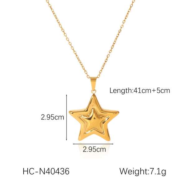 Wholesale Stainless Steel And Titanium Steel Fivepointed Star Pendant Necklace With O Word Chain And Electroplating