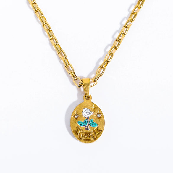 Wholesale Stainless Steel And Titanium Steel Geometric And Flower Style Pendant Necklace With Vacuum Plating For Women