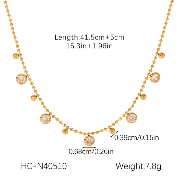 Wholesale Stainless Steel And Titanium Steel Geometric Ball Chain Tassel Zircon Women's Necklace