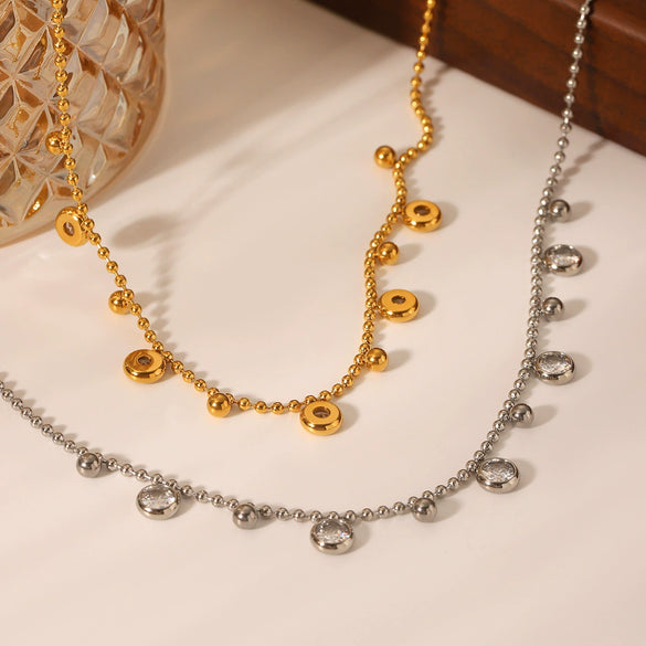 Wholesale Stainless Steel And Titanium Steel Geometric Ball Chain Tassel Zircon Women's Necklace