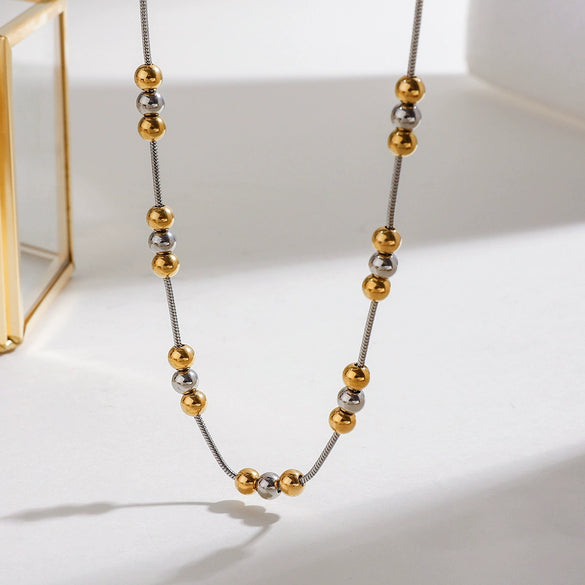 Wholesale Stainless Steel And Titanium Steel Geometric Bead Colormatching Ins Style Necklace For Women With Electroplating