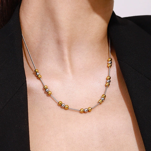 Wholesale Stainless Steel And Titanium Steel Geometric Bead Colormatching Ins Style Necklace For Women With Electroplating