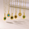 Wholesale Stainless Steel And Titanium Steel Geometric Clavicle Chain Necklace With Turquoise And Tiger Eye Stone Gold Plated In Palace Style