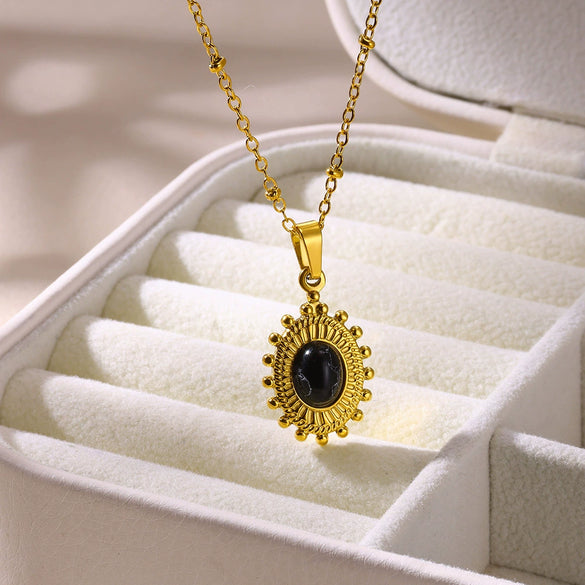 Wholesale Stainless Steel And Titanium Steel Geometric Clavicle Chain Necklace With Turquoise And Tiger Eye Stone Gold Plated In Palace Style