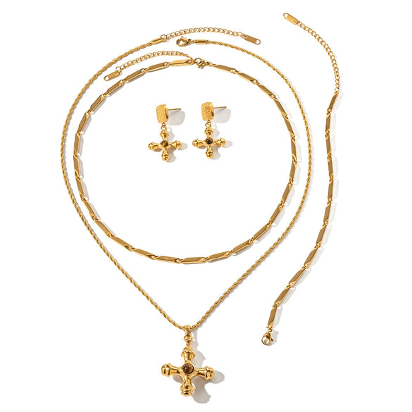 Wholesale Stainless Steel And Titanium Steel Geometric Cross Retro Court Style Women's Necklace With Electroplating